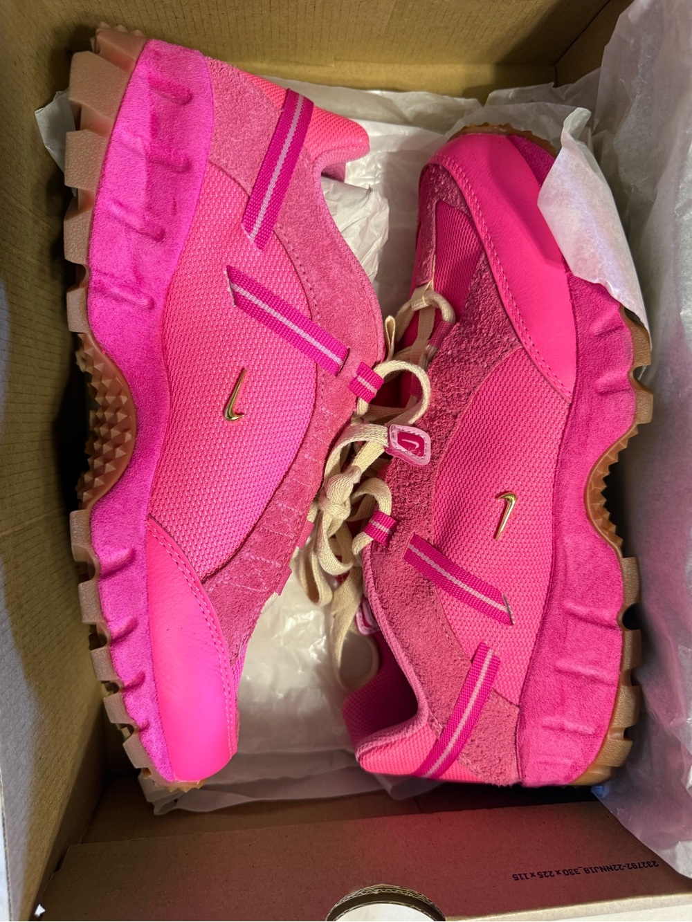 Nike and Jaquemus Pink and Trail Sneakers with Gold Swoosh